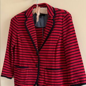 Talbots Red and Navy Striped Blazer Jacket